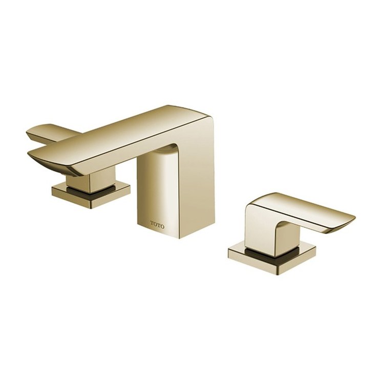 Lavatory Faucet GR Widespread 8 to 11 Inch Spread 2 Lever ADA CALGreen/WaterSense Polished French Gold 1.2 Gallons per Minute Deck Rigid Metal Pop-Up 3 Hole - Image 1