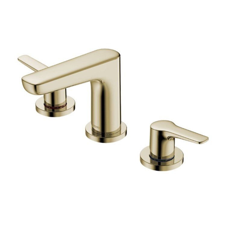 Lavatory Faucet GS Widespread 8 to 11 Inch Spread 2 Lever ADA WaterSense/CALGreen/cUPC Polished French Gold 1.2 Gallons per Minute Deck Metal Pop-Up 3 Hole - Image 1