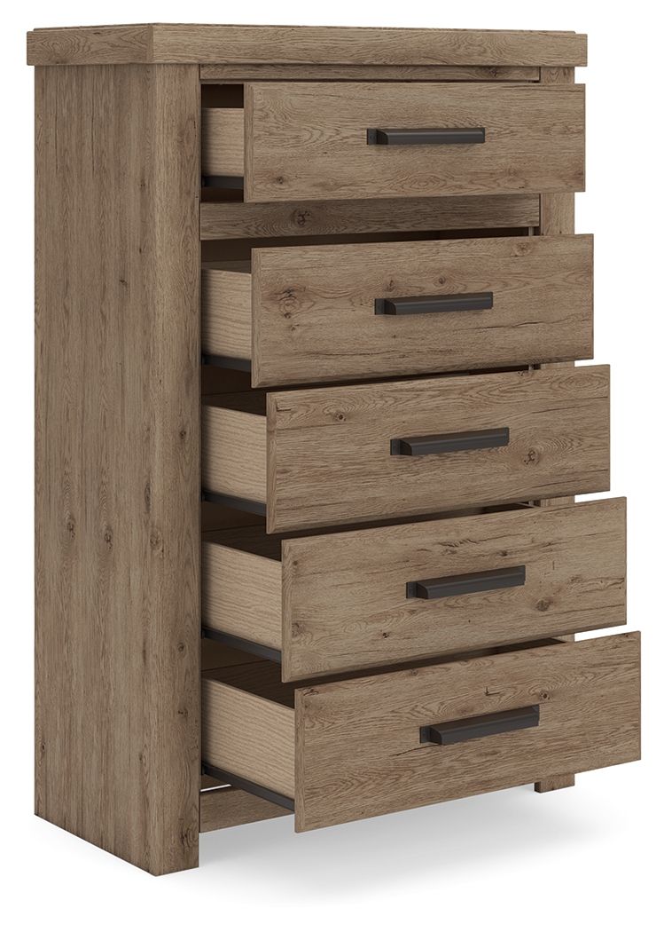 Oliandon - Five Drawer Chest - Light Brown - Image 3