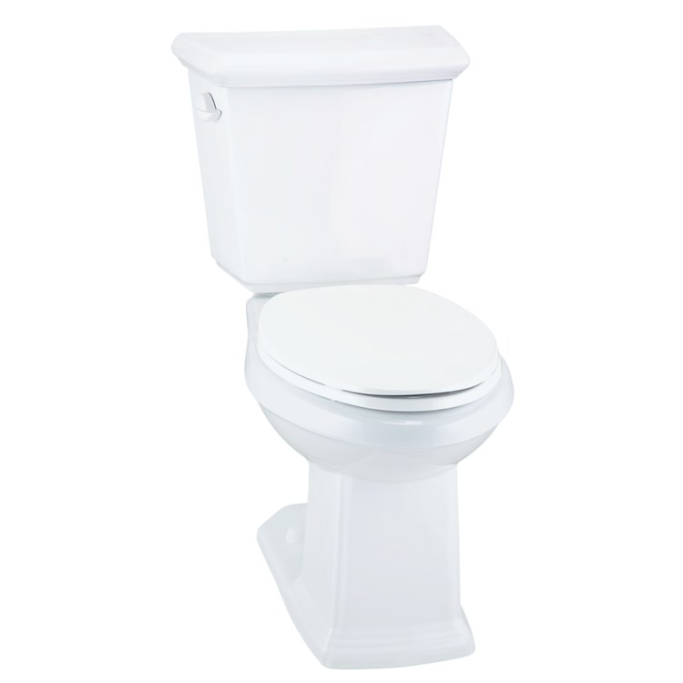 Toilet Logan Square 2 Piece ErgoHeight White Elongated WaterSense ADA 1.28 Gallons per Flush 3 Inch Dual Fed Siphon Jet Side Lever White Trip Lever Less Seat - Image 1