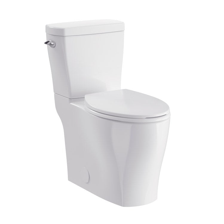 Toilet Lemora 2 Piece ErgoHeight Skirted White Elongated WaterSense ADA 1.28 Gallons per Flush 3 Inch Dual Fed Siphon Jet Side Lever Chrome Trip Lever Softclose - Image 1