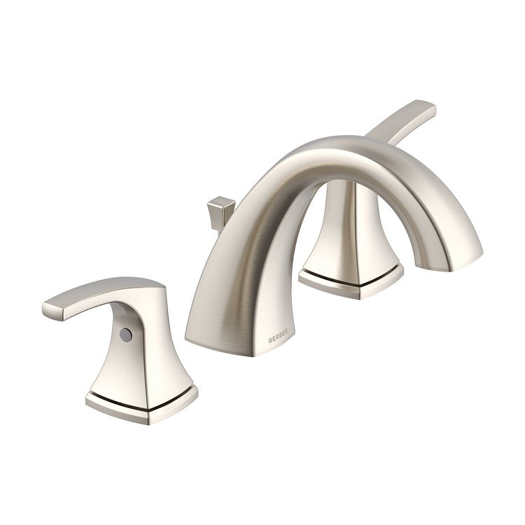 Lavatory Faucet Vaughn Widespread 6 to 12 Inch Spread 2 Lever ADA WaterSense Brushed Nickel 1.5 Gallons per Minute Deck Low Arc Metal Pop-Up 3 Hole - Image 1
