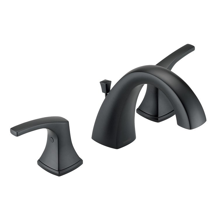 Lavatory Faucet Vaughn Widespread 6 to 12 Inch Spread 2 Lever ADA WaterSense Satin Black 1.5 Gallons per Minute Deck Low Arc Metal Pop-Up 3 Hole