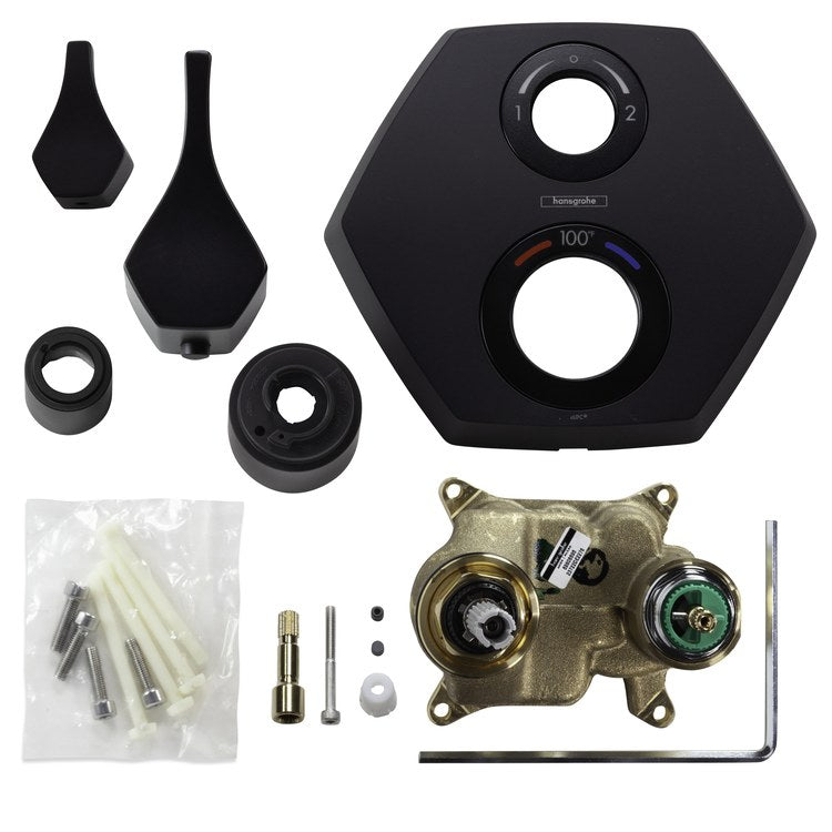 Thermostatic Trim Locarno 2 Outlet Diverter 2 Lever Matte Black ADA for Bath/Shower 6.0 Gallons per Minute Handles Thermostatic Trim 2 Outlet Diverter ABS