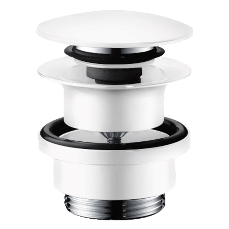 Drain Assembly Push-Open with Overflow Matte White 1-1/4 Inch Brass - Image 1