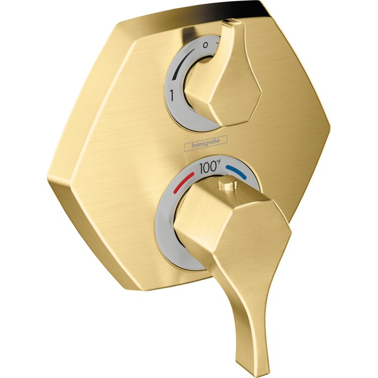 Thermostatic Trim Locarno 2 Outlet Diverter 2 Lever Brushed Gold Optic ADA for Bath/Shower 6.0 Gallons per Minute Handles Thermostatic Trim 2 Outlet Diverter ABS