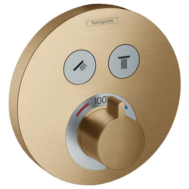 Thermostatic Trim ShowerSelect S Round 2 Function 1 Lever Brushed Bronze ADA for Rough-In Valve with Service Stops 01850181 8.0 Gallons per Minute Escutcheon Handle Metal