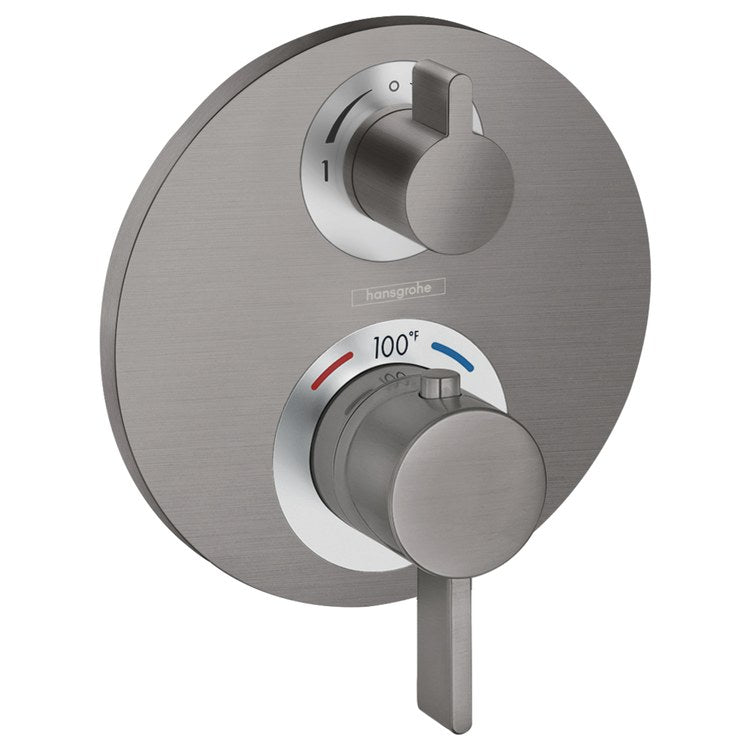 Thermostatic Trim Ecostat S with Volume Control 2 Lever Brushed Black Chrome ADA for Rough-In Valve with Service Stops 01850181 6.0 Gallons per Minute Escutcheon Handle Metal