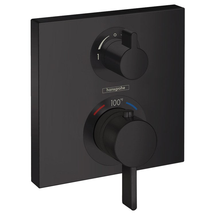Thermostatic Trim Ecostat Square with Volume Control 2 Lever Matte Black ADA for Rough-In Valve with Service Stops 01850181 6.0 Gallons per Minute Escutcheon Handle Metal