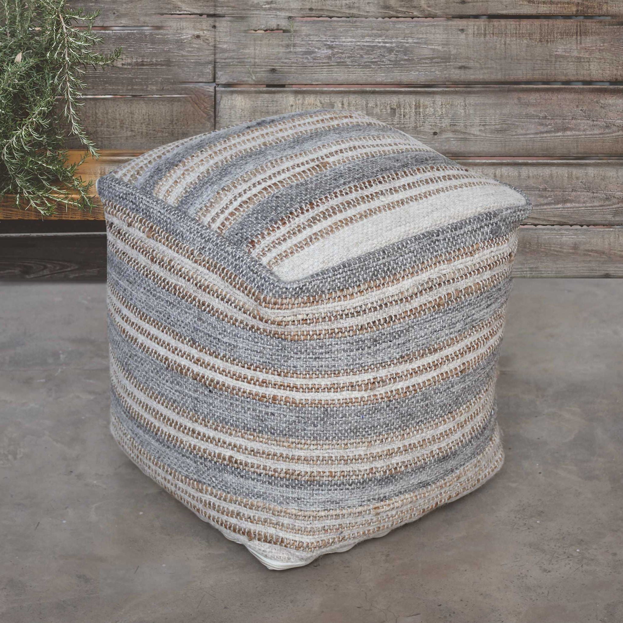 Mesick - Handwoven Pouf - Gray - Image 3