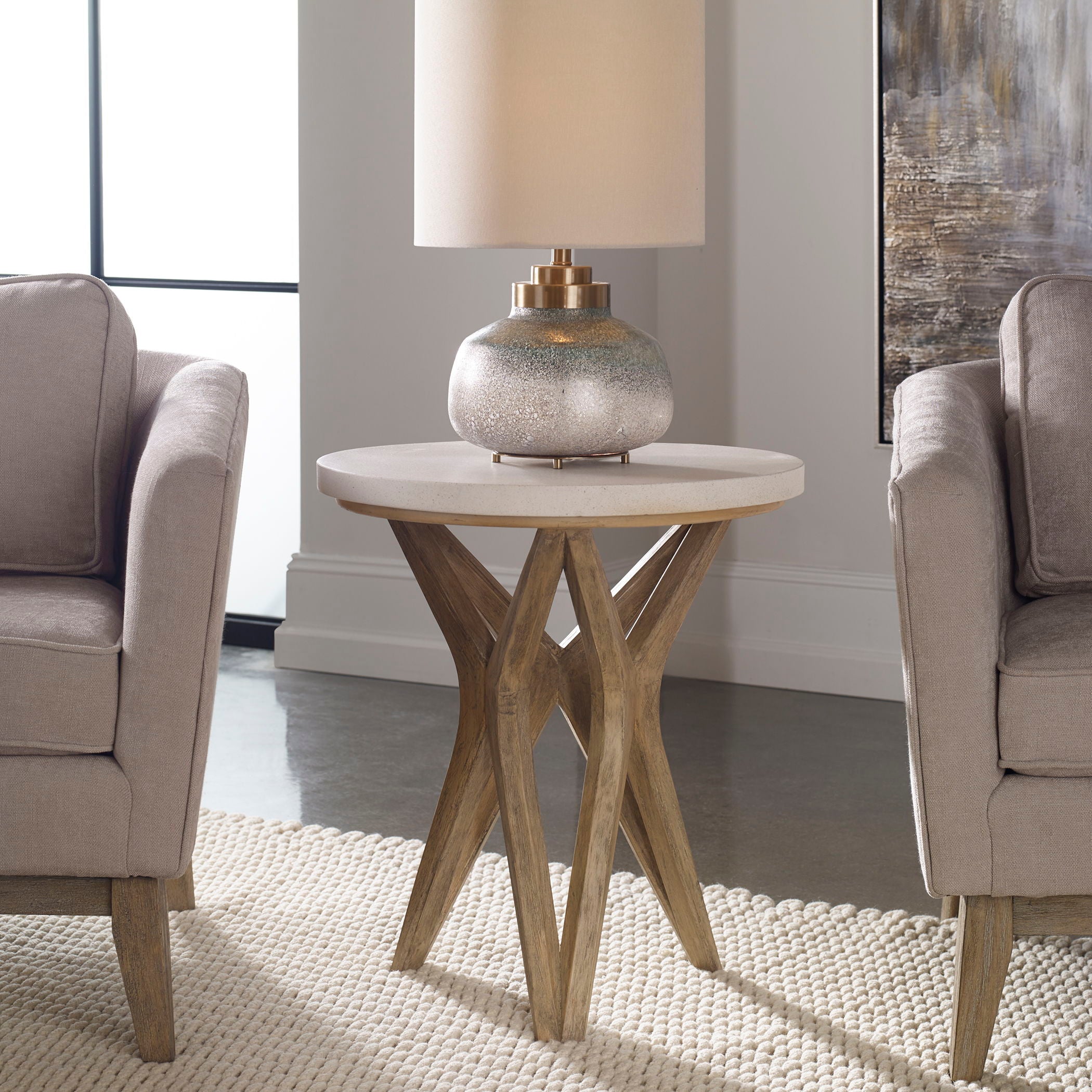 Marnie - Limestone Side Table - White & Light Brown - Image 3