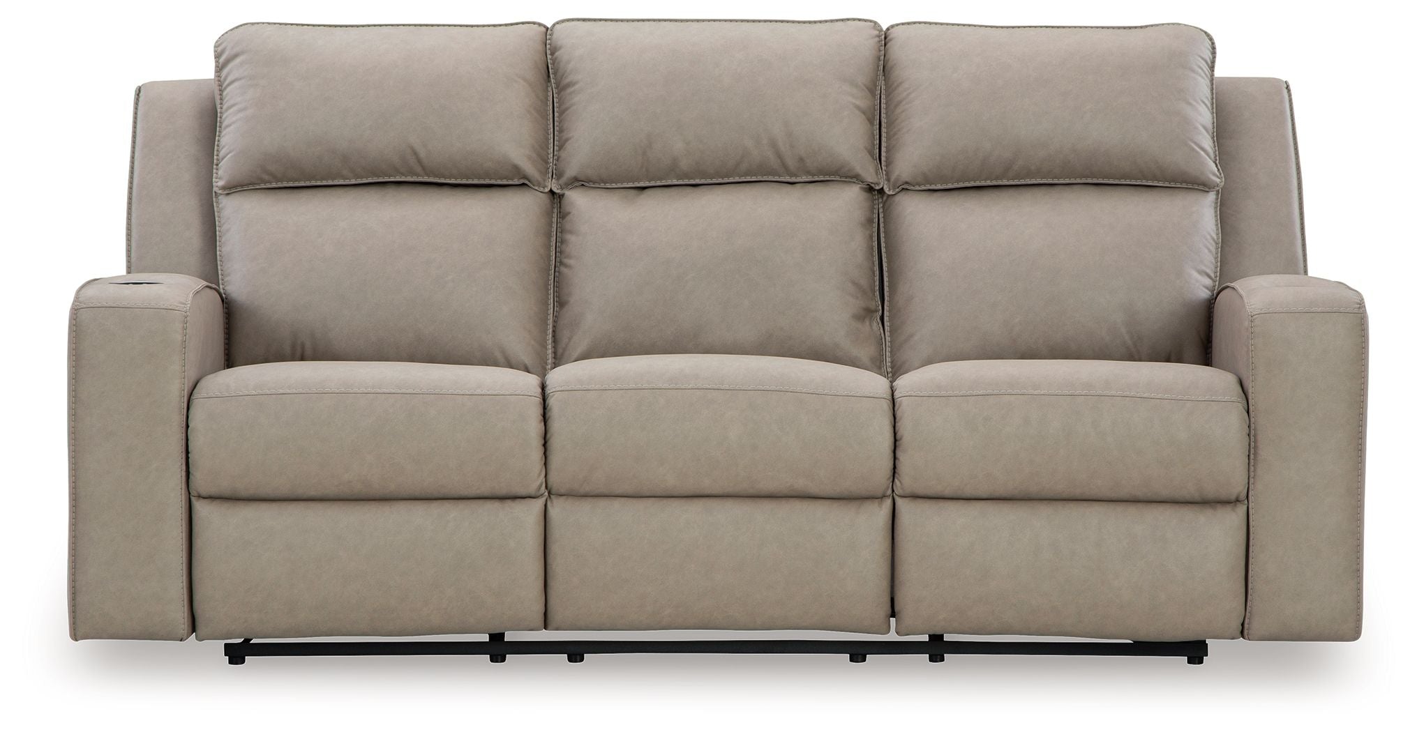 Lavenhorne – Reclining Sofa W/ Drop Down Table – Faux Leather – Pebble