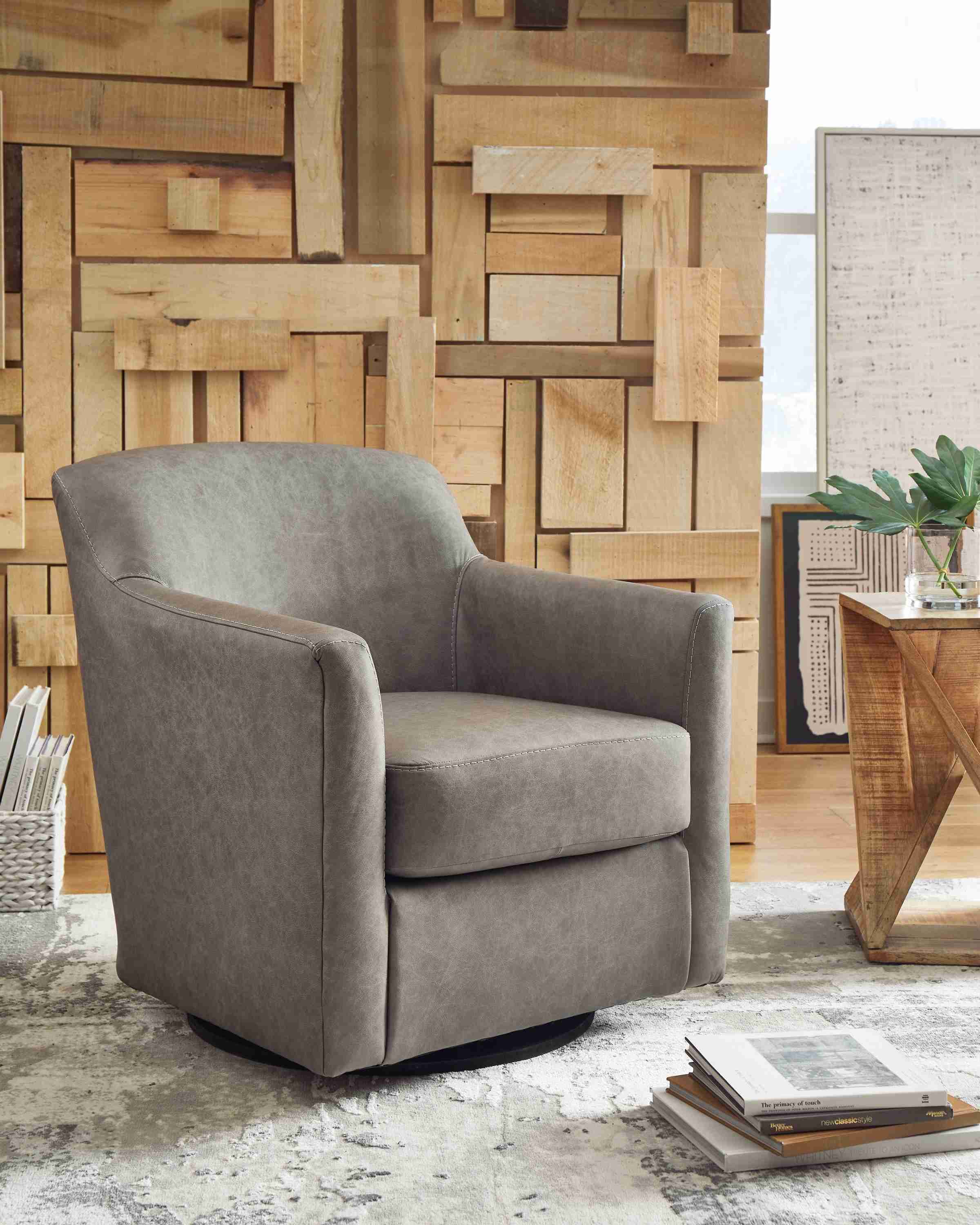 Bradney - Swivel Accent Chair - Leather Match - Fossil - Image 3