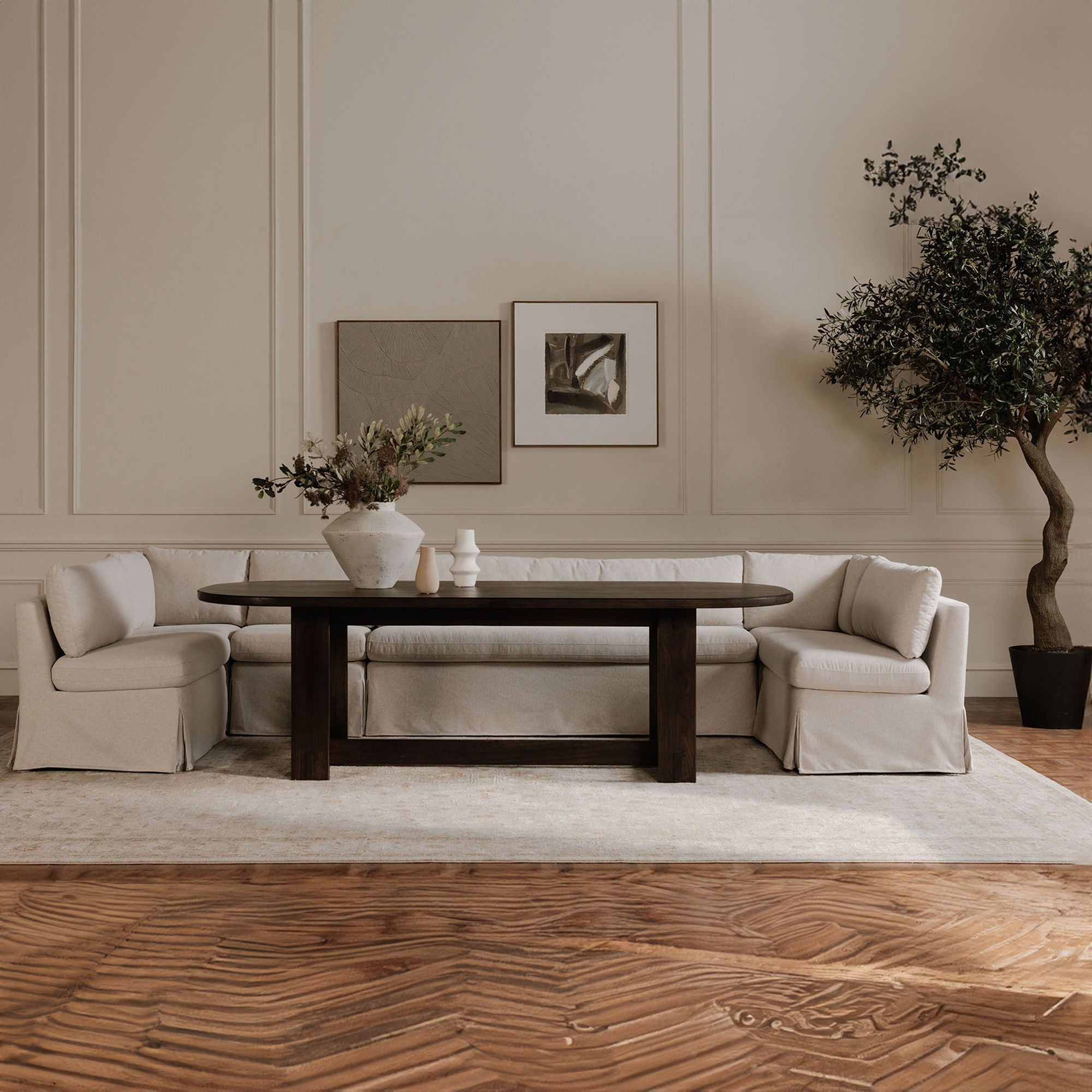 Fable - Slipcover Dining Bench - Beige - Image 3