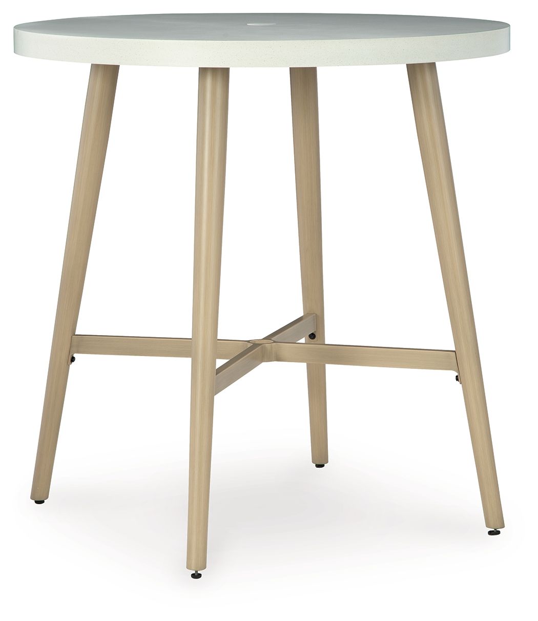 Seton Creek – Round Bar Table With Umbrella Option – Beige