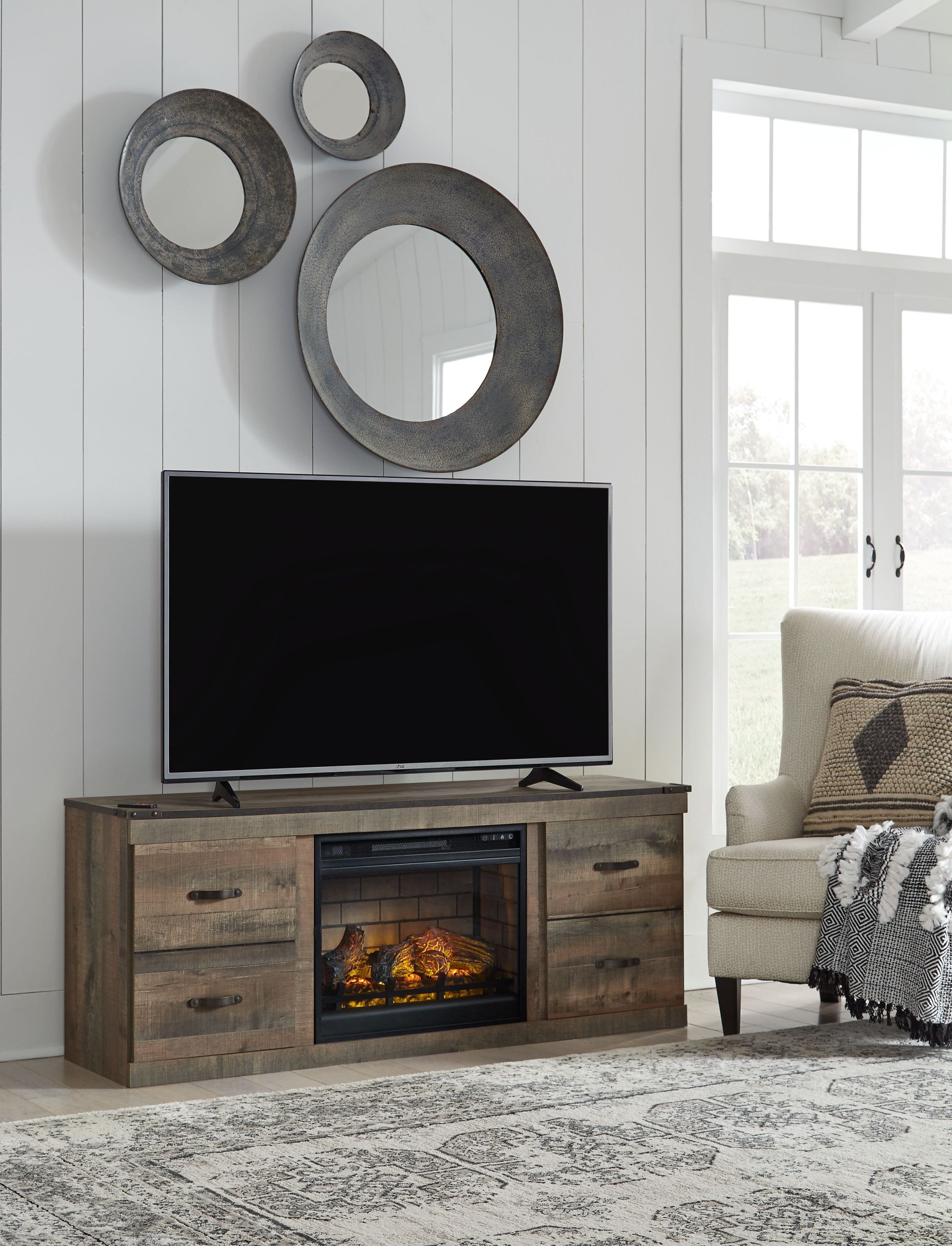 Trinell – TV Stand With Electric Fireplace – Brown