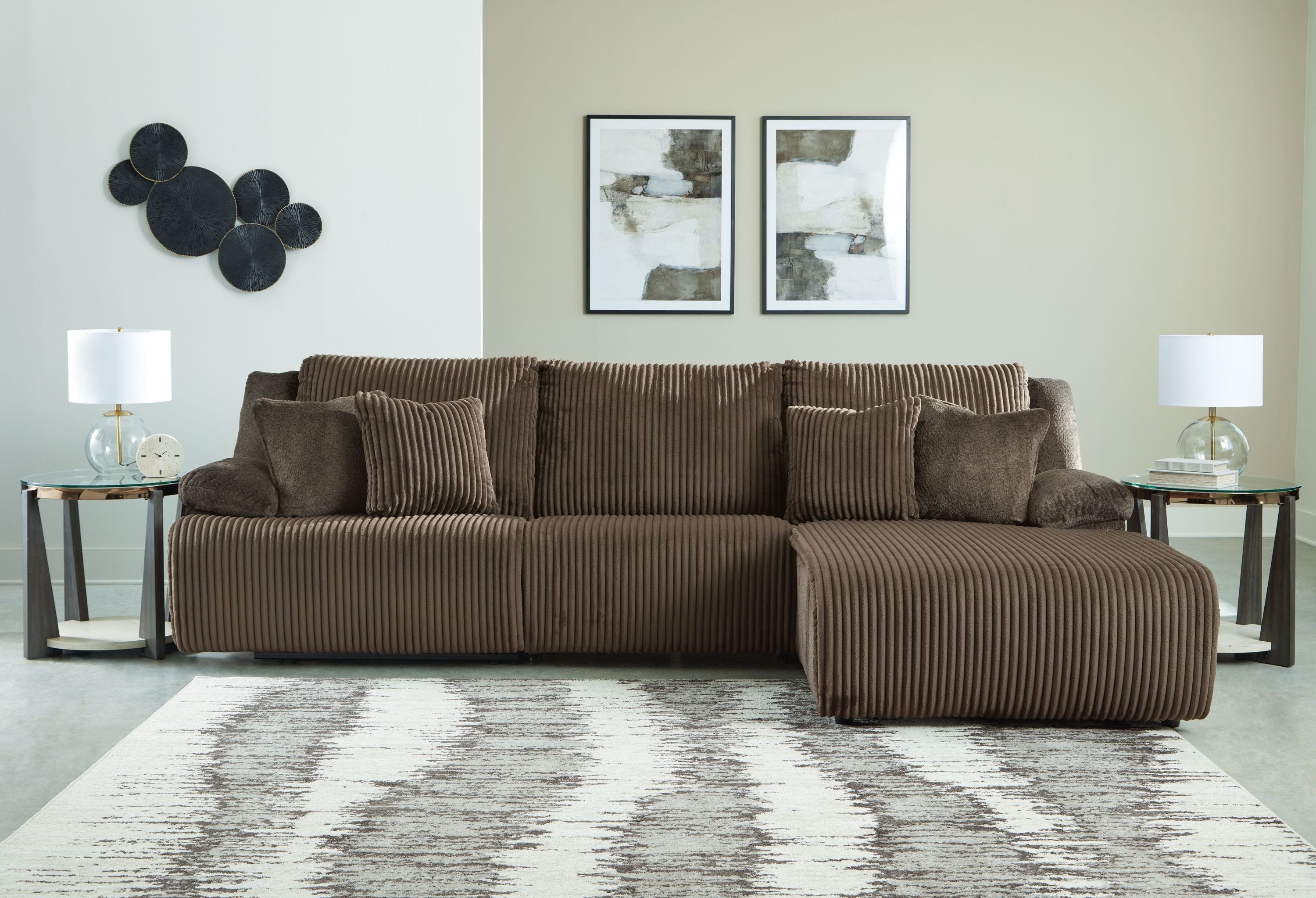 Top Tier - 3-Piece Sectional Reclining Sofa With Right-Arm Facing Press Back Chaise - Chocolate - Image 3