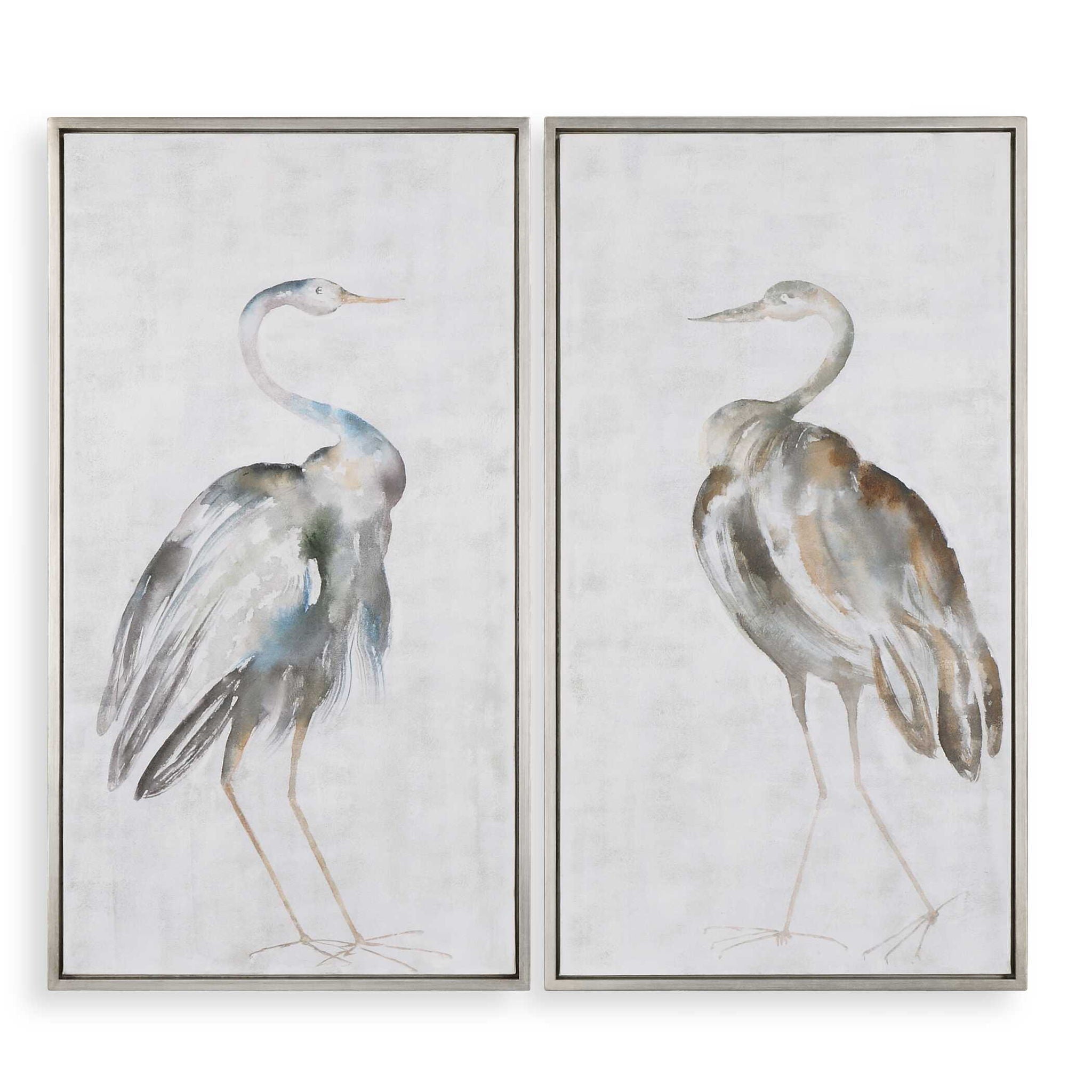 Summer Birds – Framed Art (Set of 2) – Pearl Silver