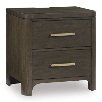 Radkin – Two Drawer Night Stand – Burnished Brown