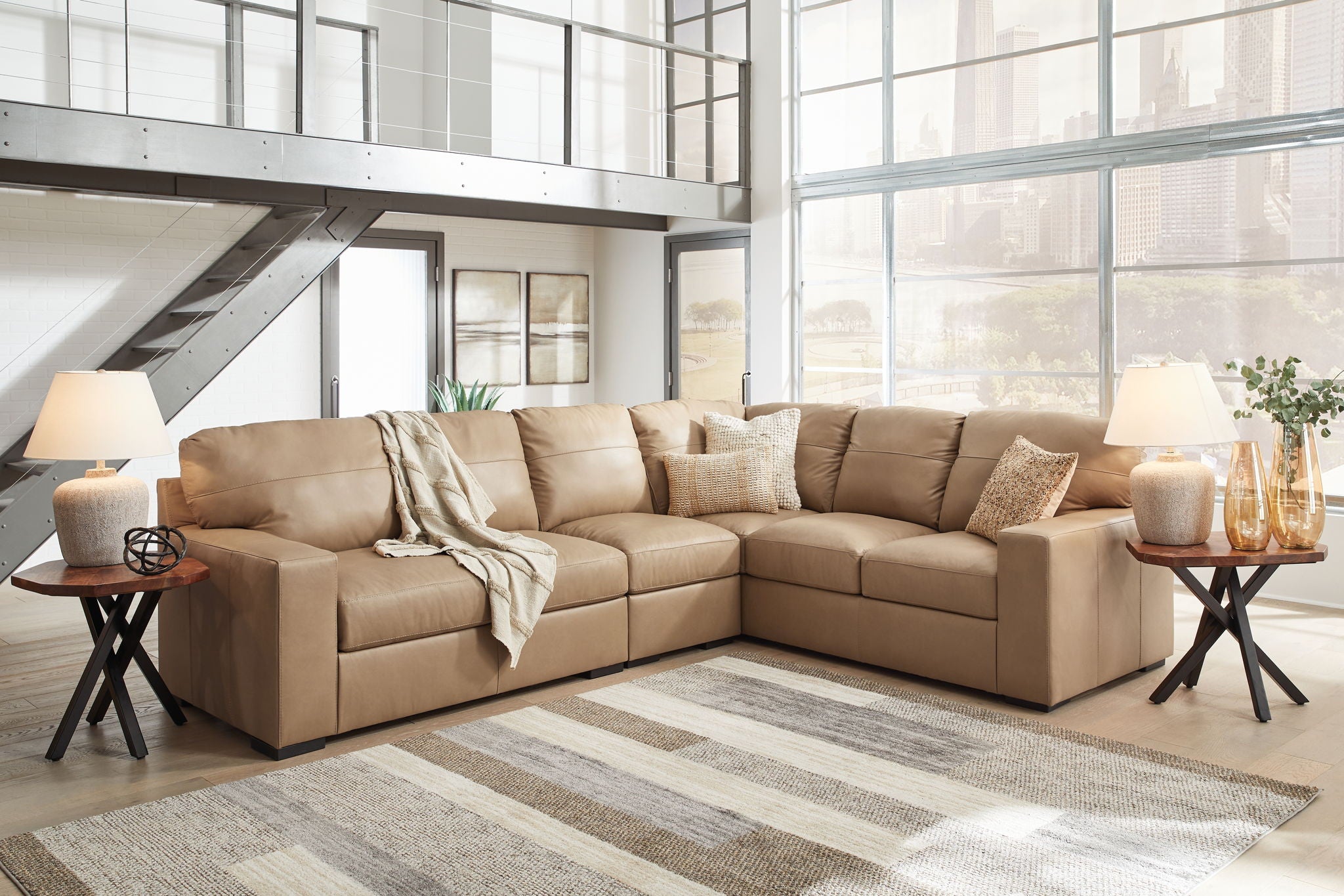 Bandon - 3-Piece Sectional With Laf Loveseat - Leather Match - Toffee - Image 3