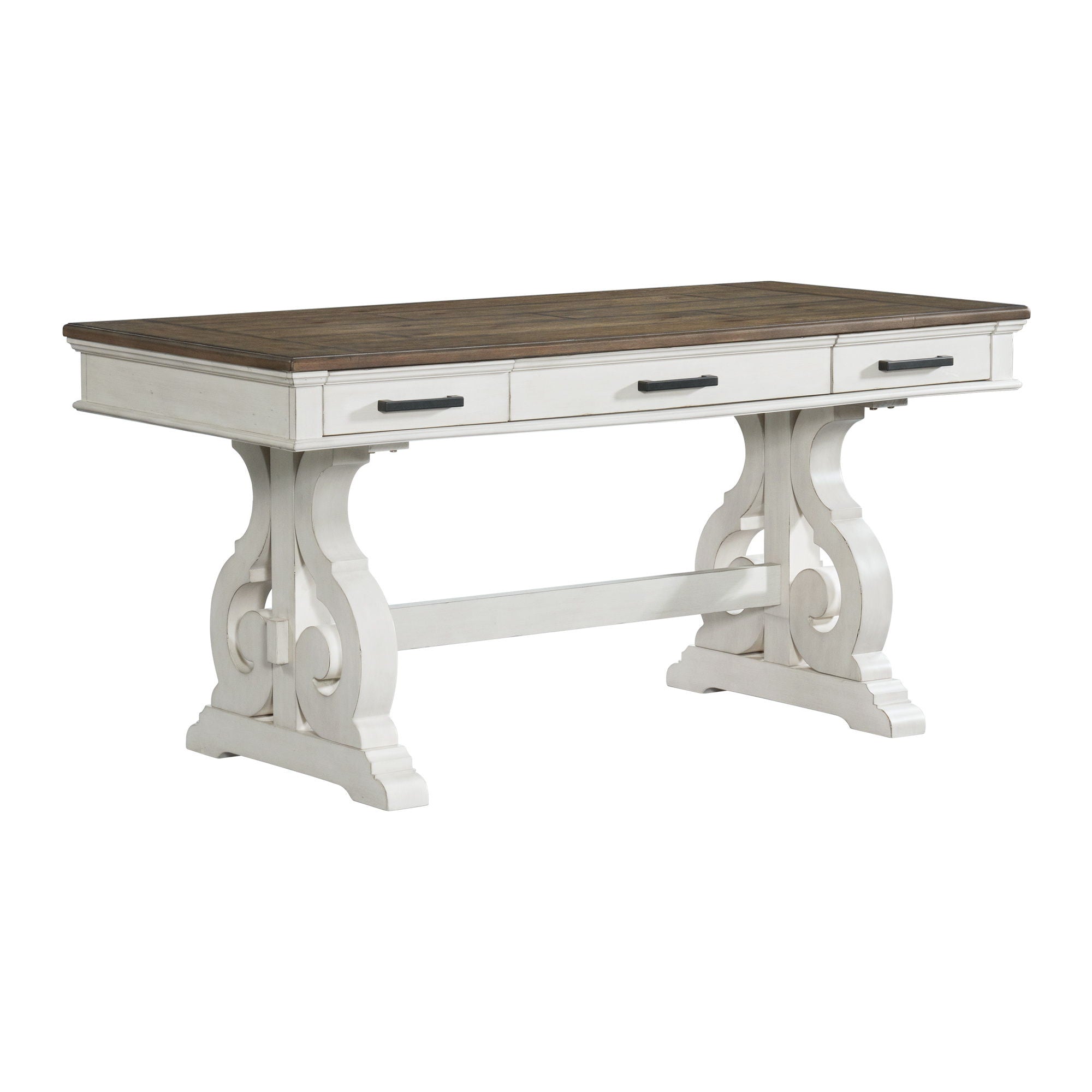 Drake – 60″ Writing Desk – Rustic White / French Oak