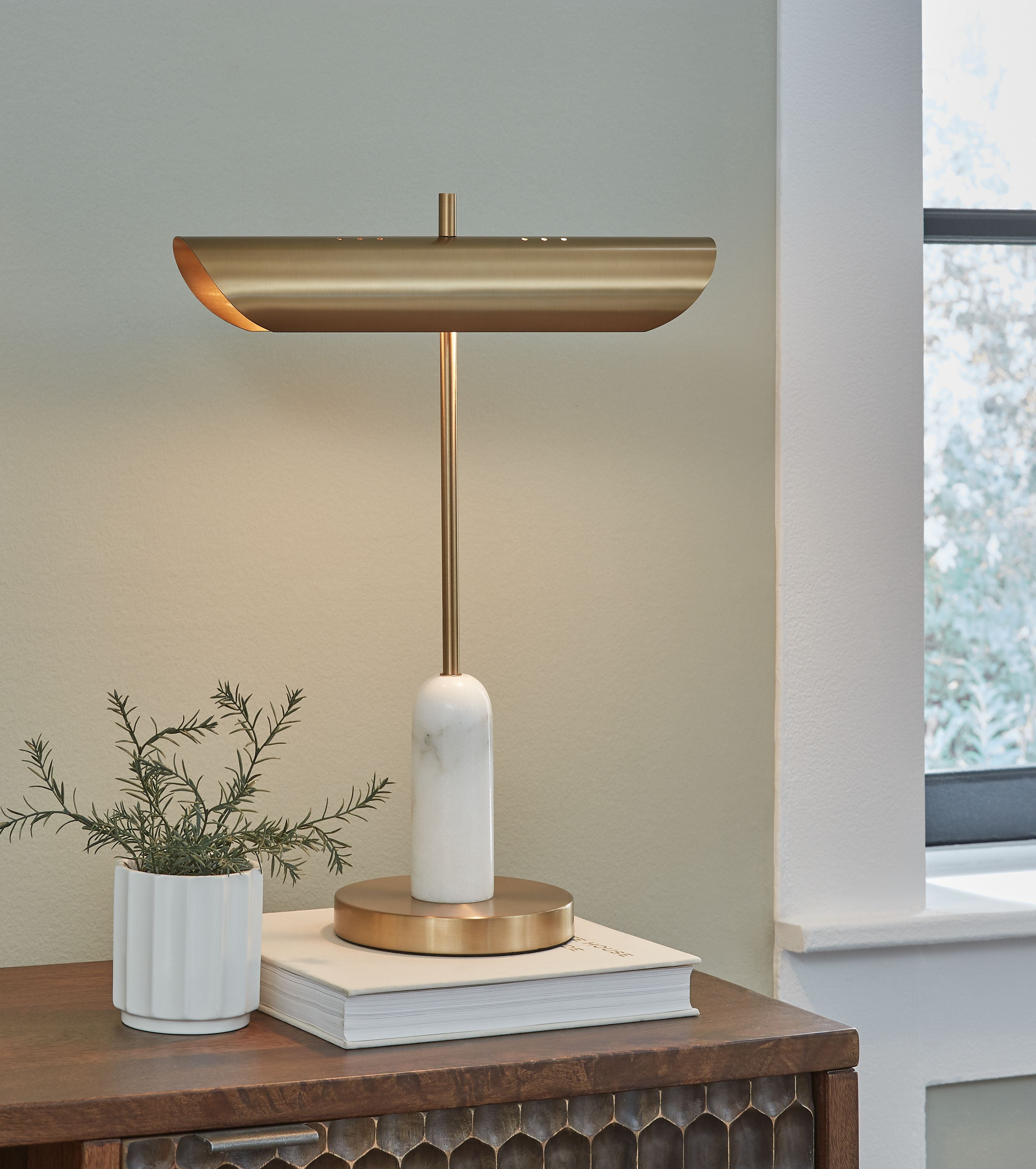 Rowleigh - Marble Desk Lamp - Gold Finish / White - Image 3