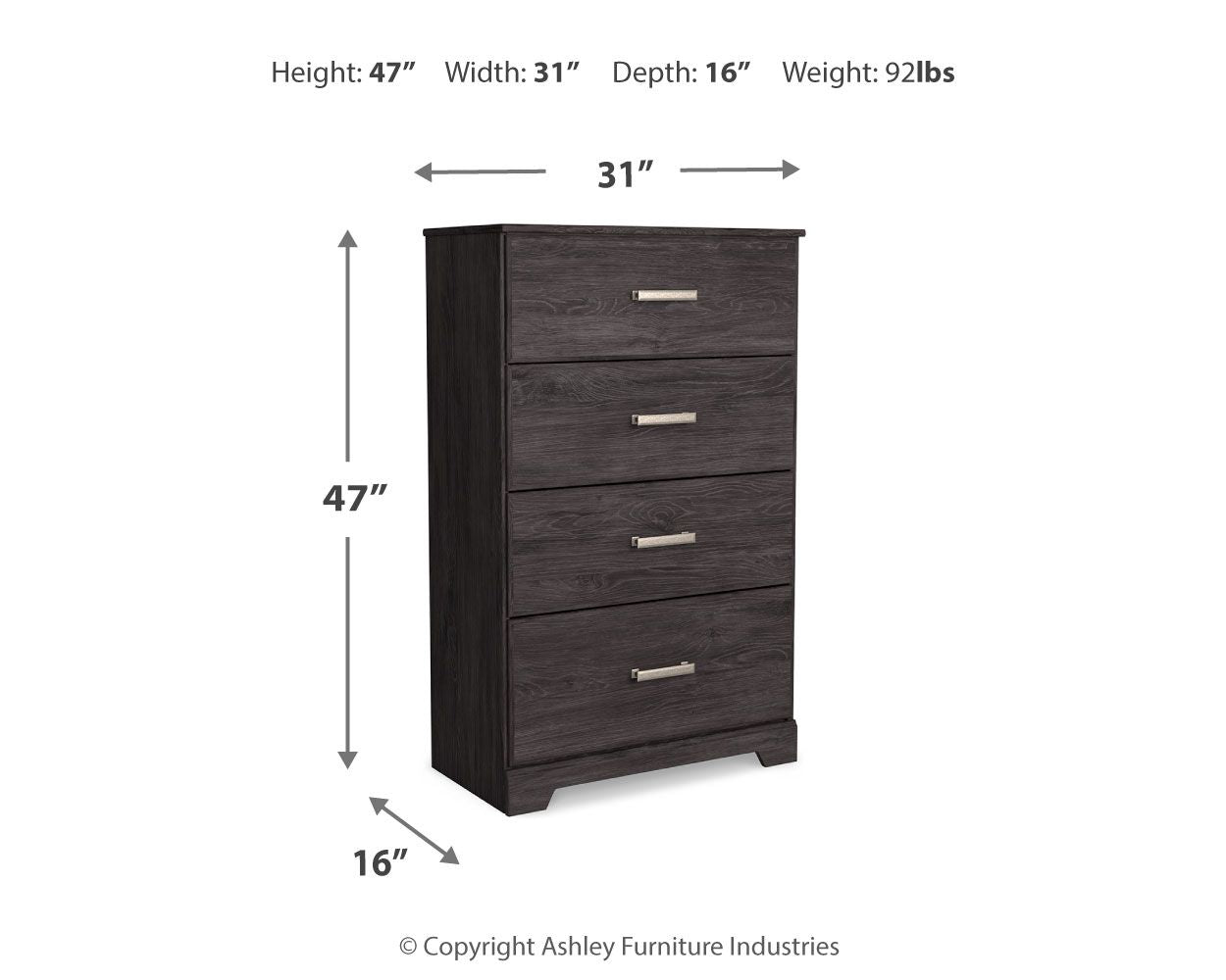 Belachime - Four Drawer Chest - Charcoal - Image 3