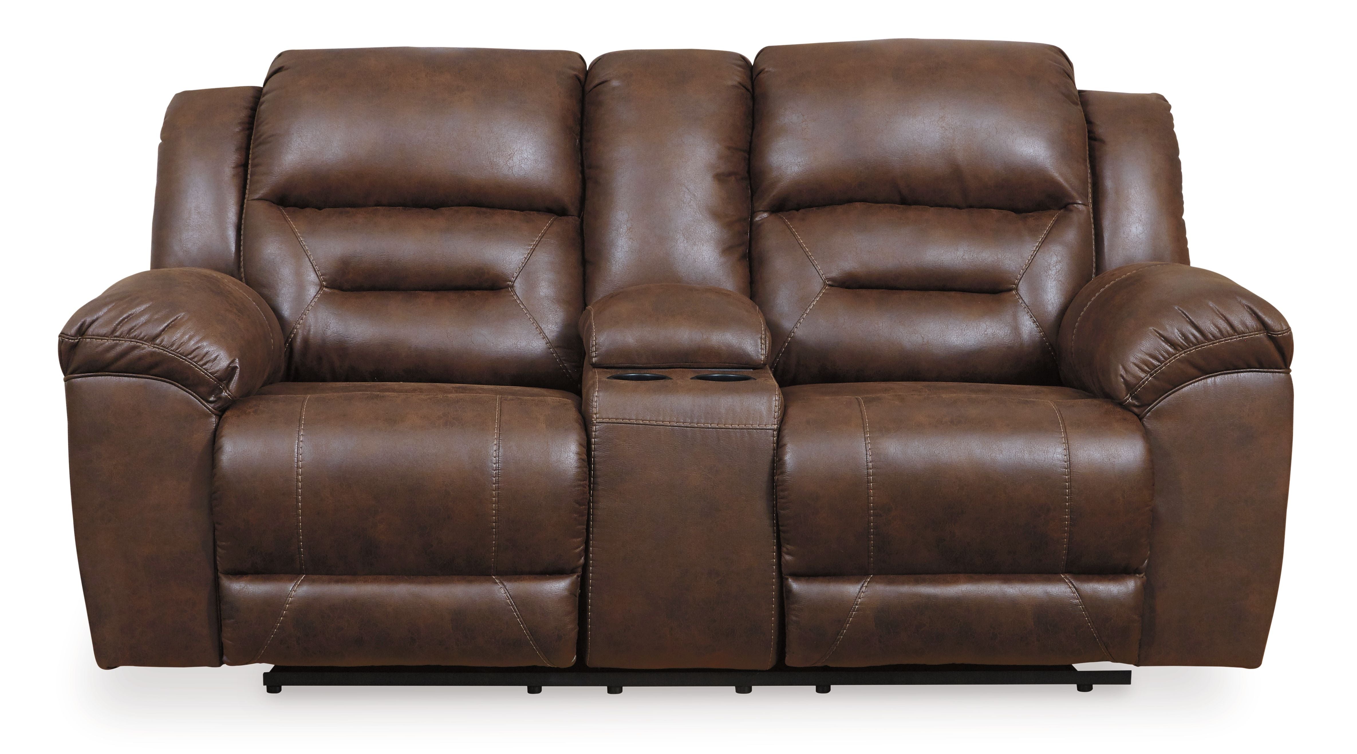 Stoneland – Dbl Reclining Loveseat with Console – Faux Leather – Chocolate