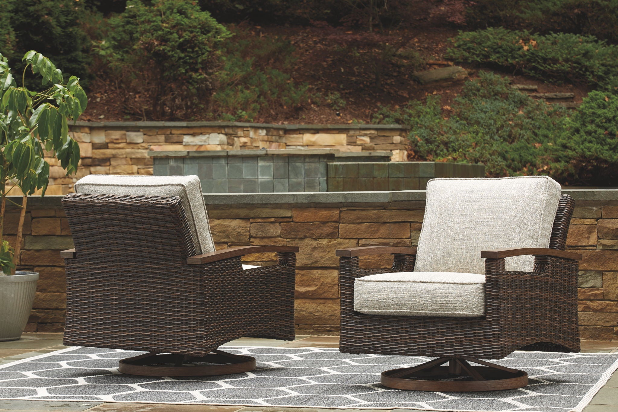 Paradise Trail - 5 Pc. - Conversation Set with 4 Swivel Lounge Chairs - Medium Brown - Image 3
