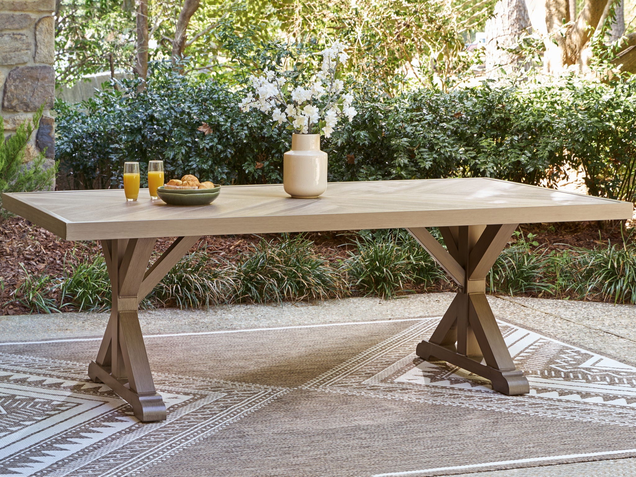 Laguna Heights - Rectangular Dining Table With Umbrella Option - Beige - Image 3