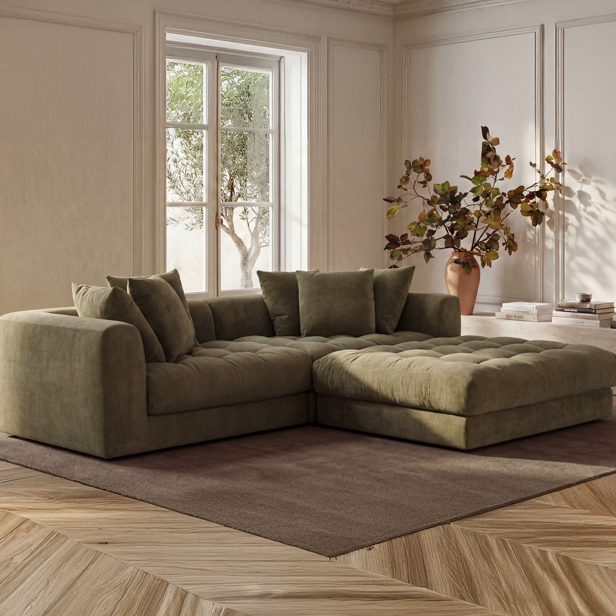 Davie - Ottoman - Olive Green - Image 1