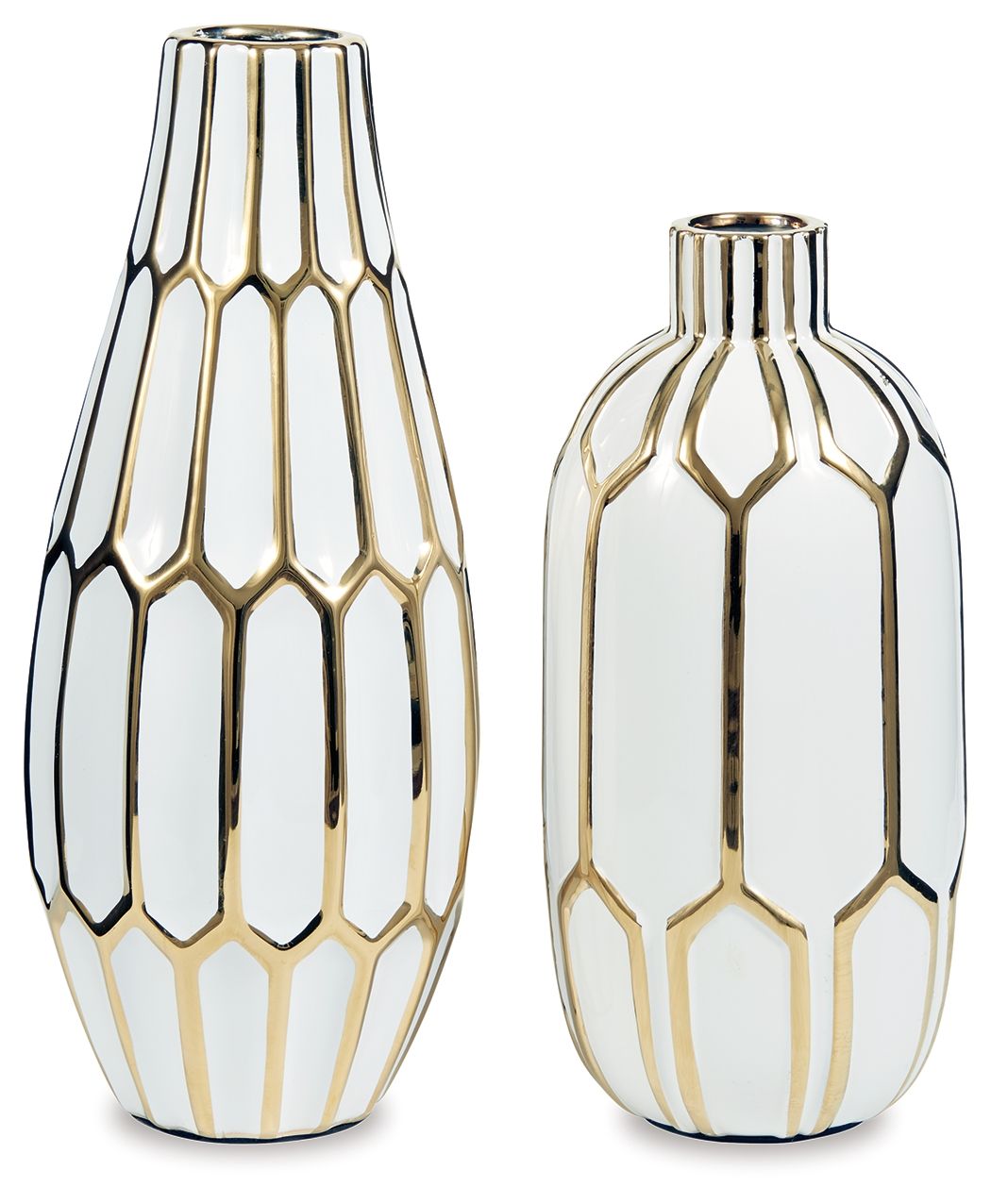 Mohsen – Vase Set (Set of 2) – Gold Finish / White
