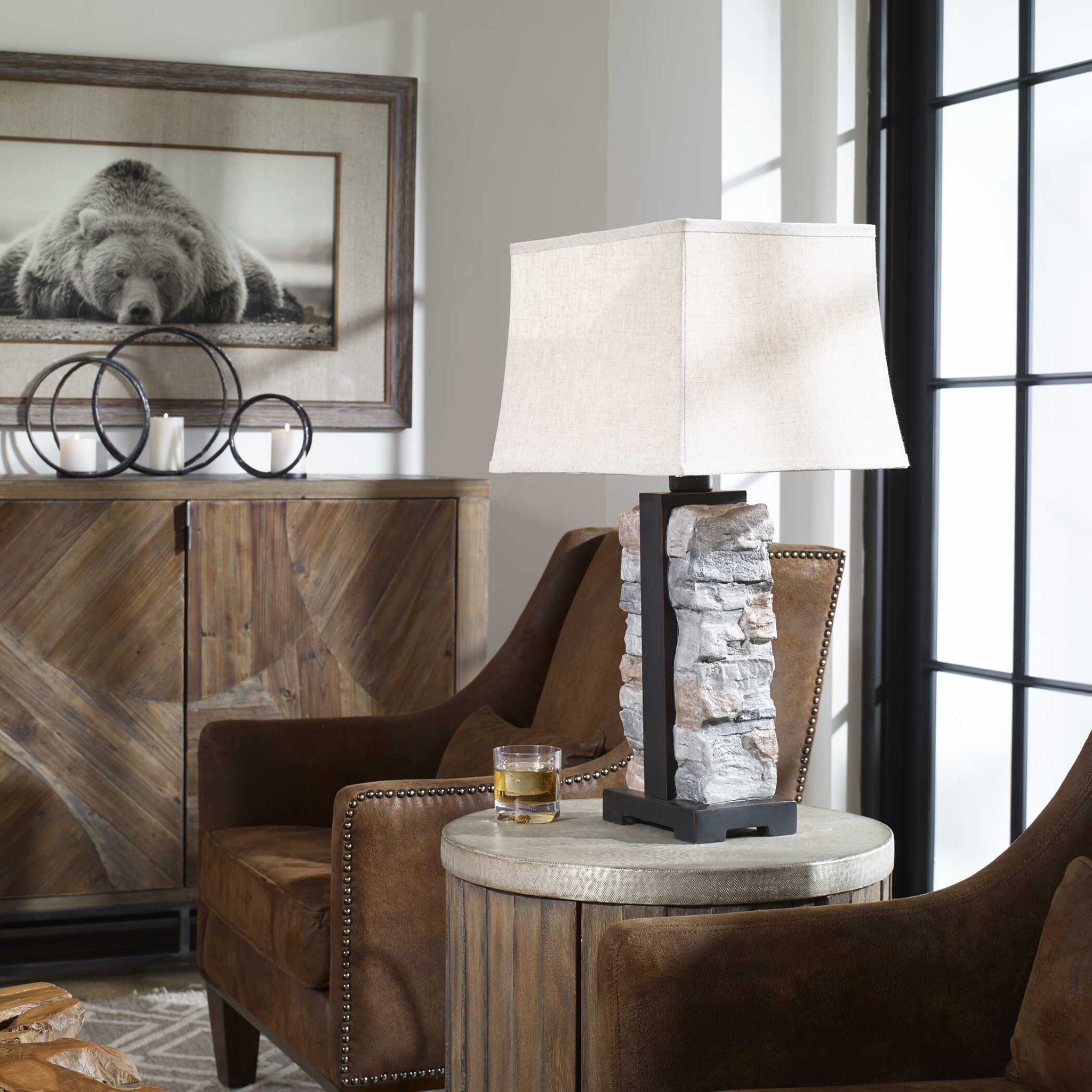 Kodiak - Stacked Stone Lamp - Beige & Dark Gray - Image 3