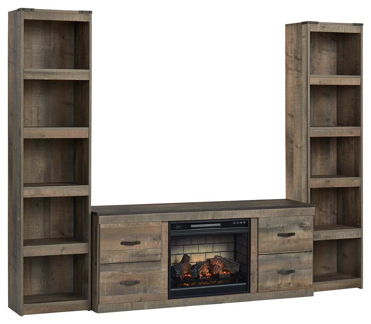 Trinell – 3-Piece Entertainment Center With Electric Fireplace – Brown