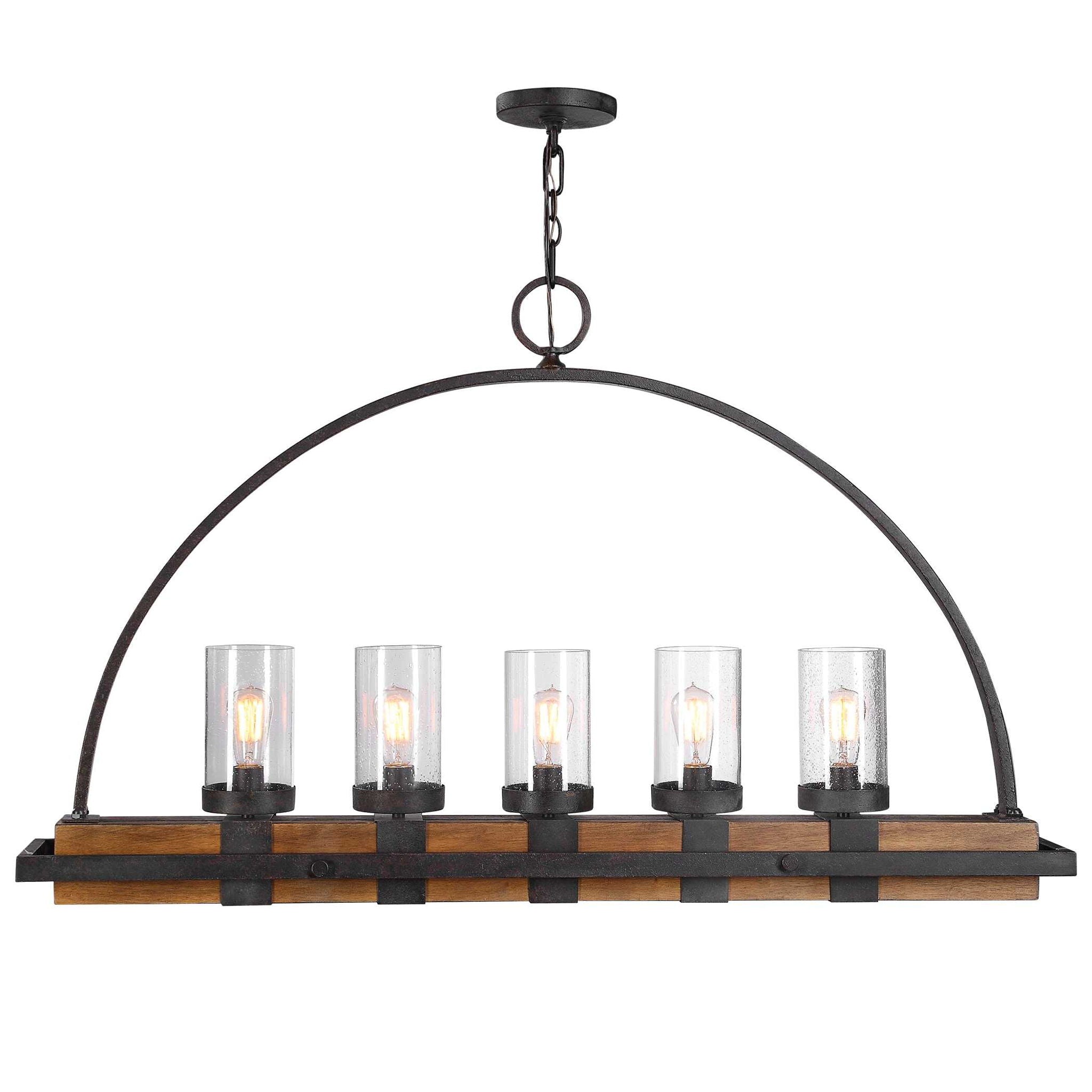 Atwood – 5 Light Rustic Linear Chandelier – Light Brown
