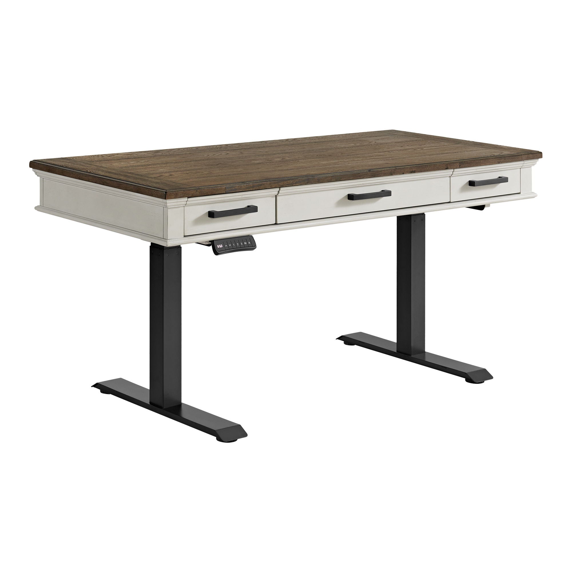 Drake – Lift Desk – Rustic White / French Oak