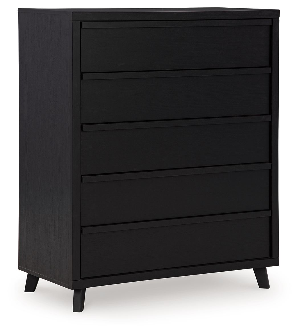 Danziar – Five Drawer Wide Chest – Black