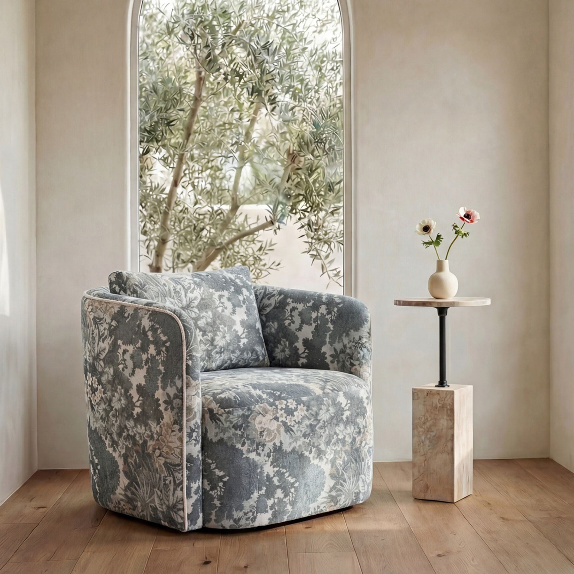 Caro – Side Table Travertine – Beige / Dark Gray
