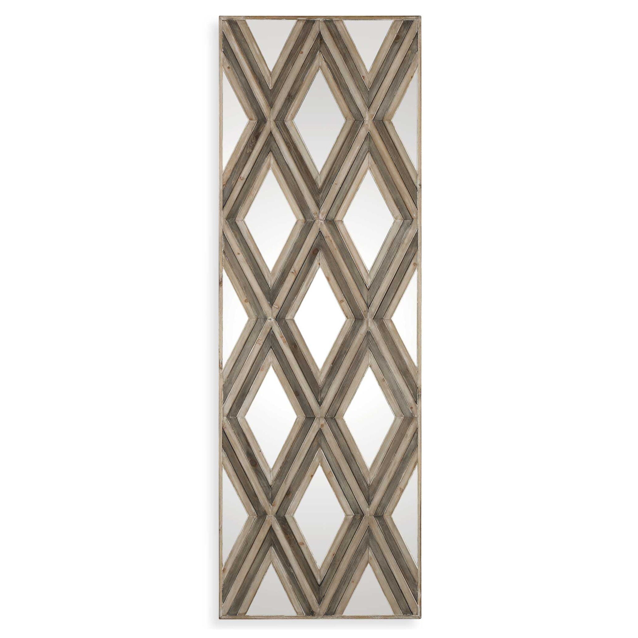 Tahira – Geometric Argyle Pattern Wall Mirror – Light Brown
