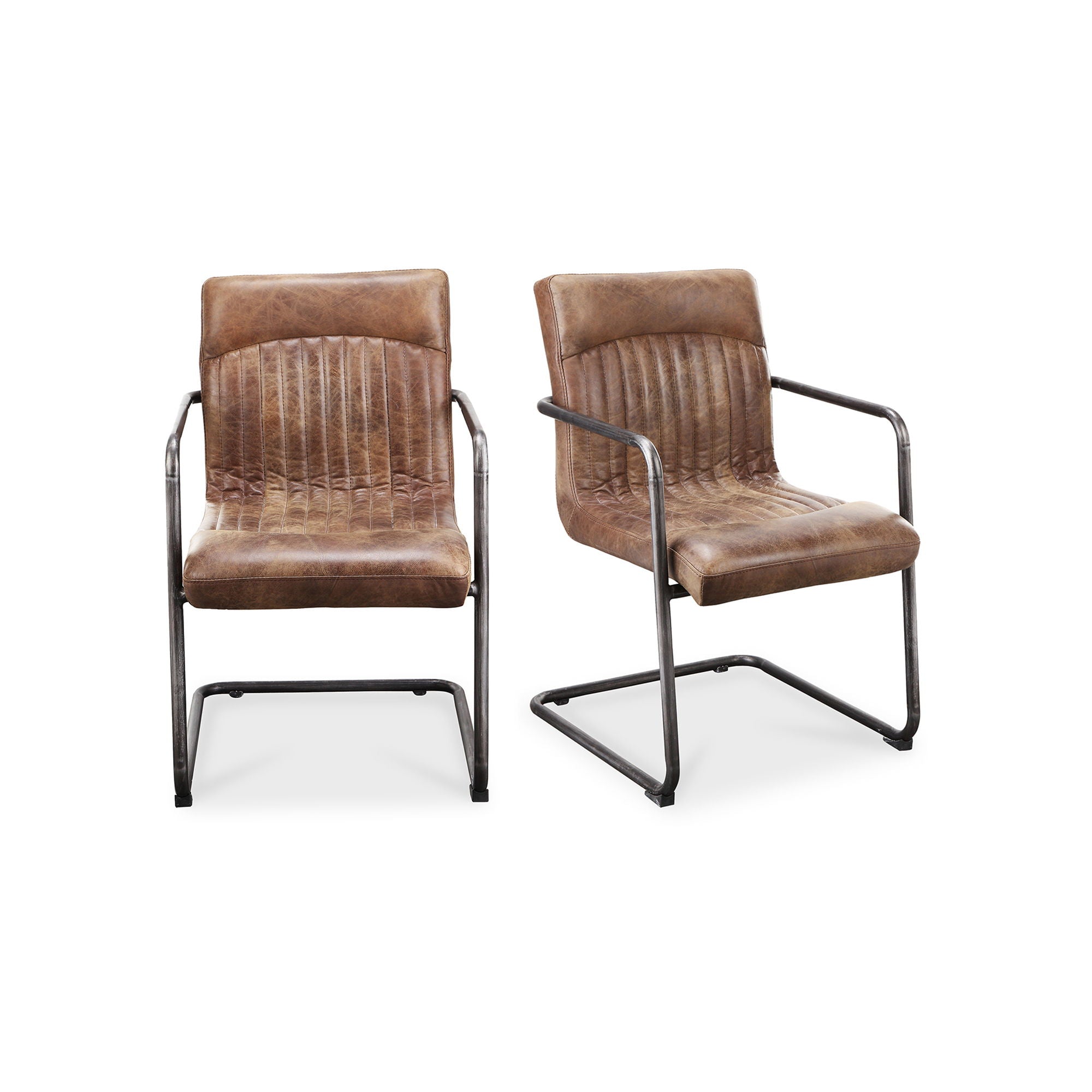 Ansel - Leather Arm Chair (Set of 2) - Grazed Brown - Image 1