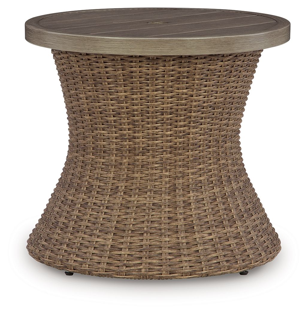 Laguna Heights – Round End Table With Umbrella Option – Beige