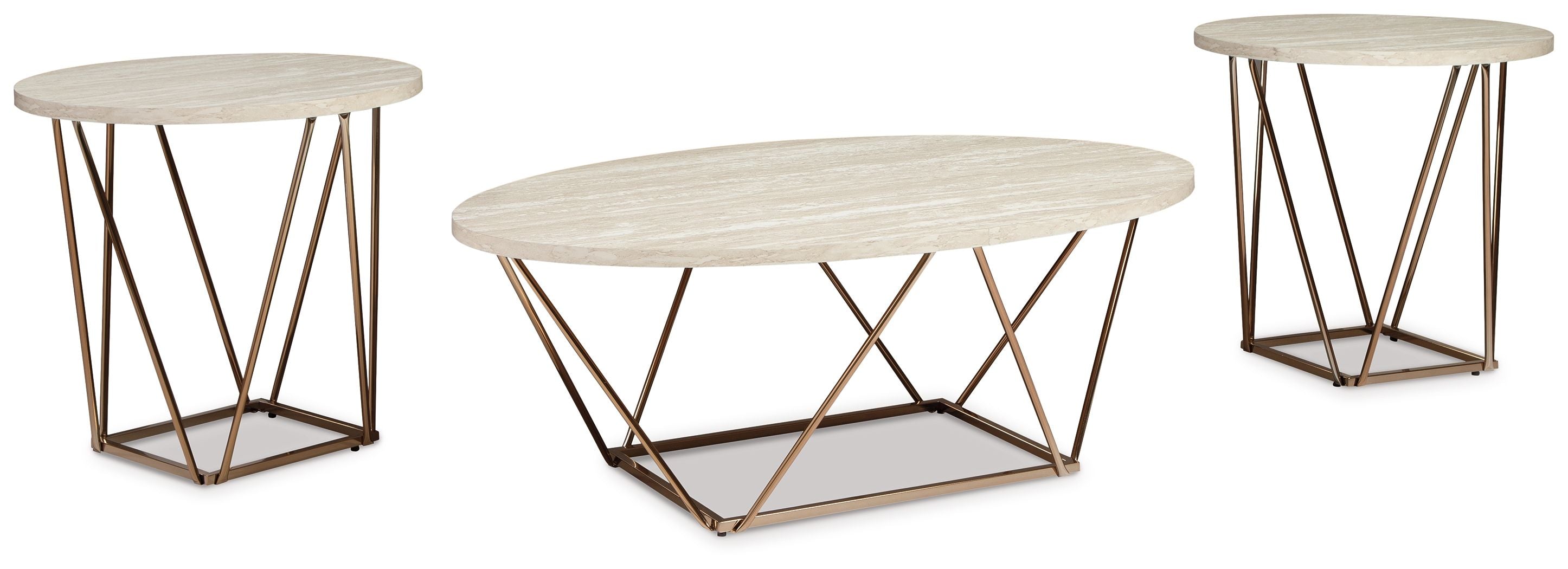 Tarica – Occasional Table Set (Set of 3) – White / Metallic