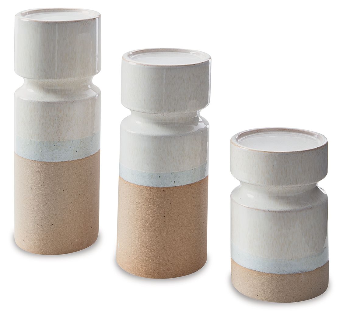 Hurston – Candle Holder Set (Set of 3) – Ivory / Brown