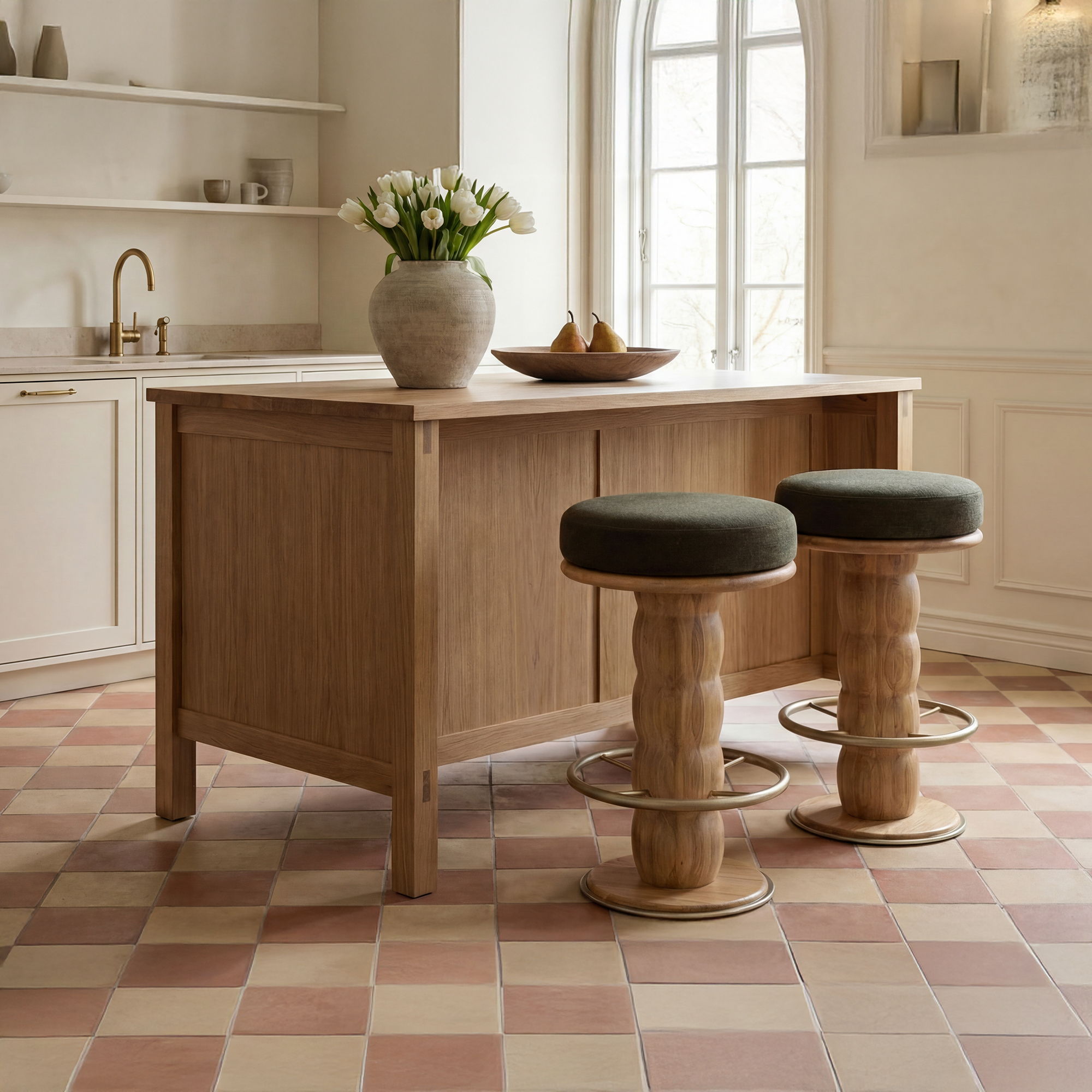 Nio – Swivel Counter Stool – Dark Green / Light Brown