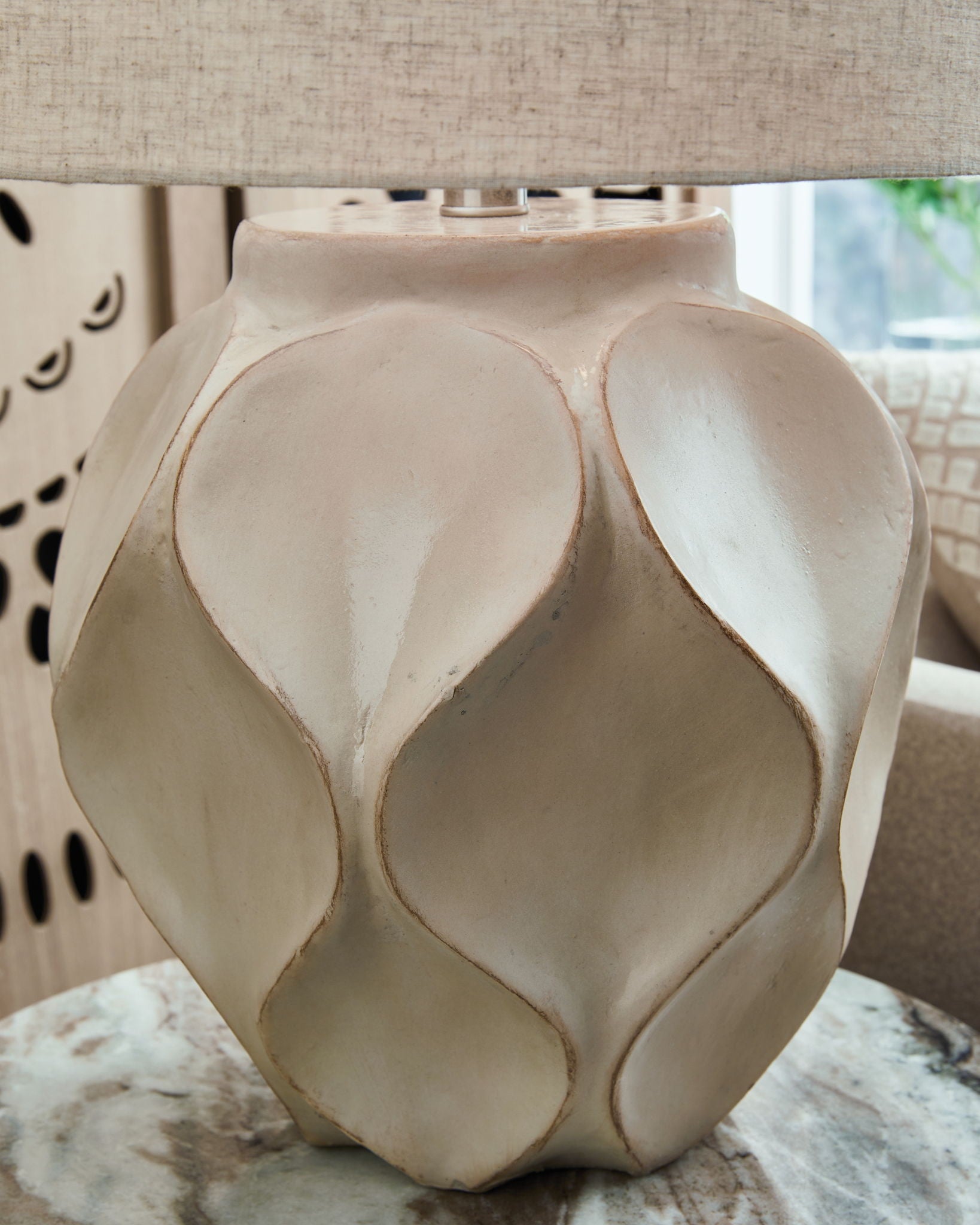 Edselham - Paper Table Lamp - Distressed Cream - Image 3