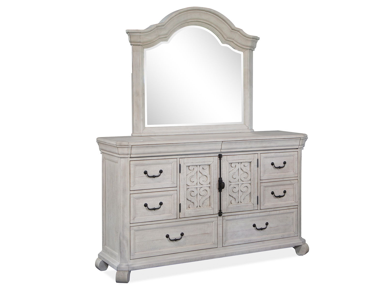 Bronwyn – Drawer Dresser With Shaped Mirror – Alabaster