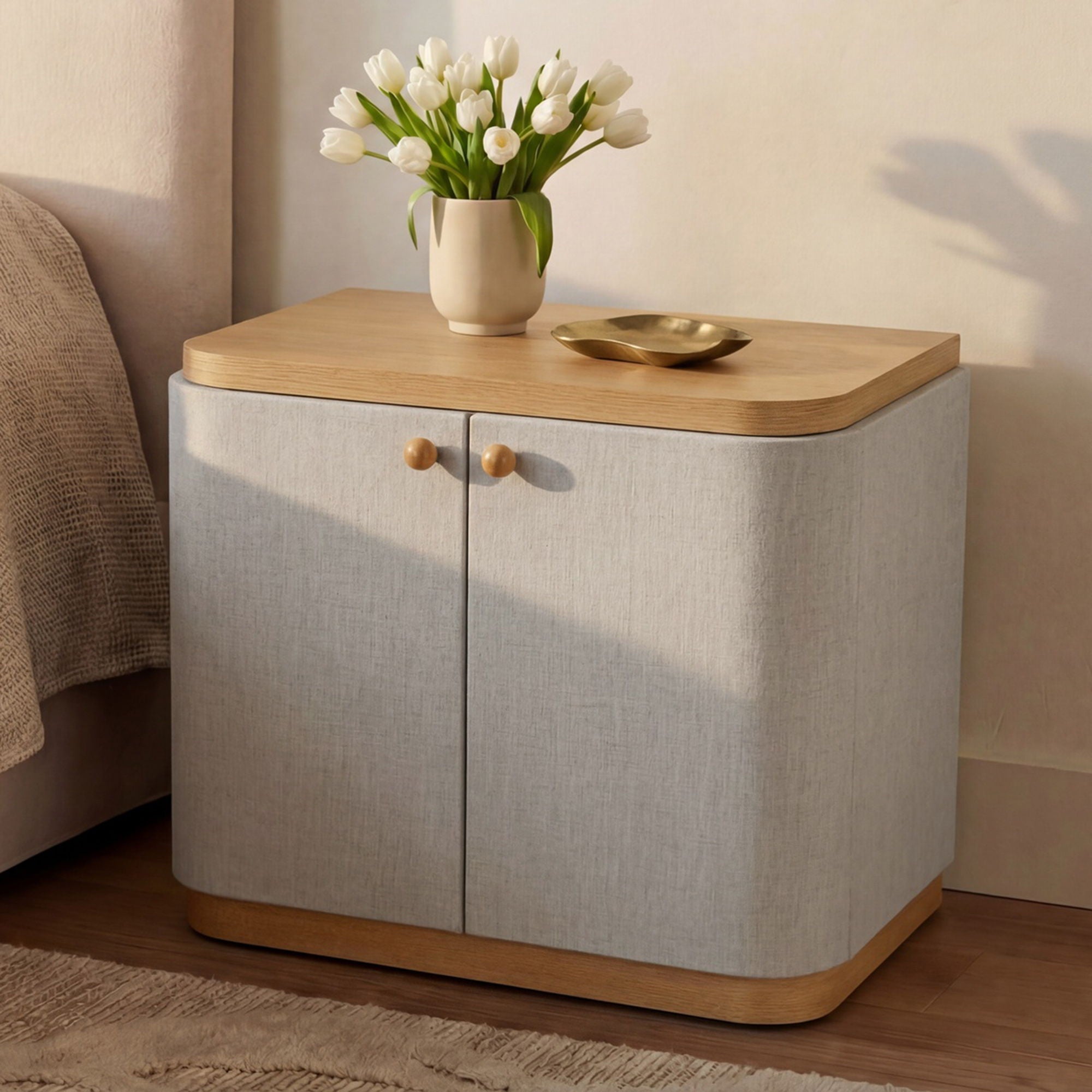 Simone - Nightstand - Cream / White / Light Brown - Image 1