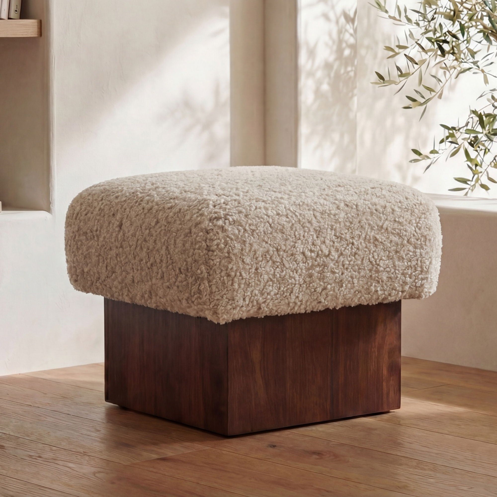 Serge - Ottoman Faux Shearling - Cream / White / Dark Brown - Image 1