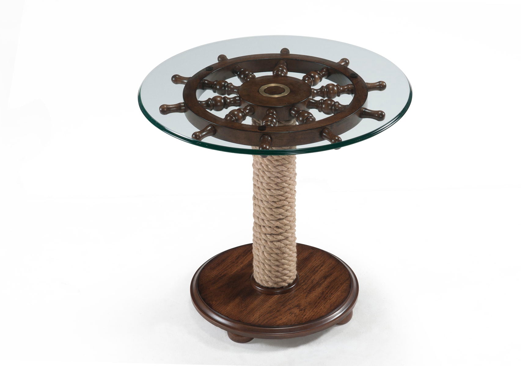 Beaufort – Round Accent Table With Base And Glass Top – Dark Oak