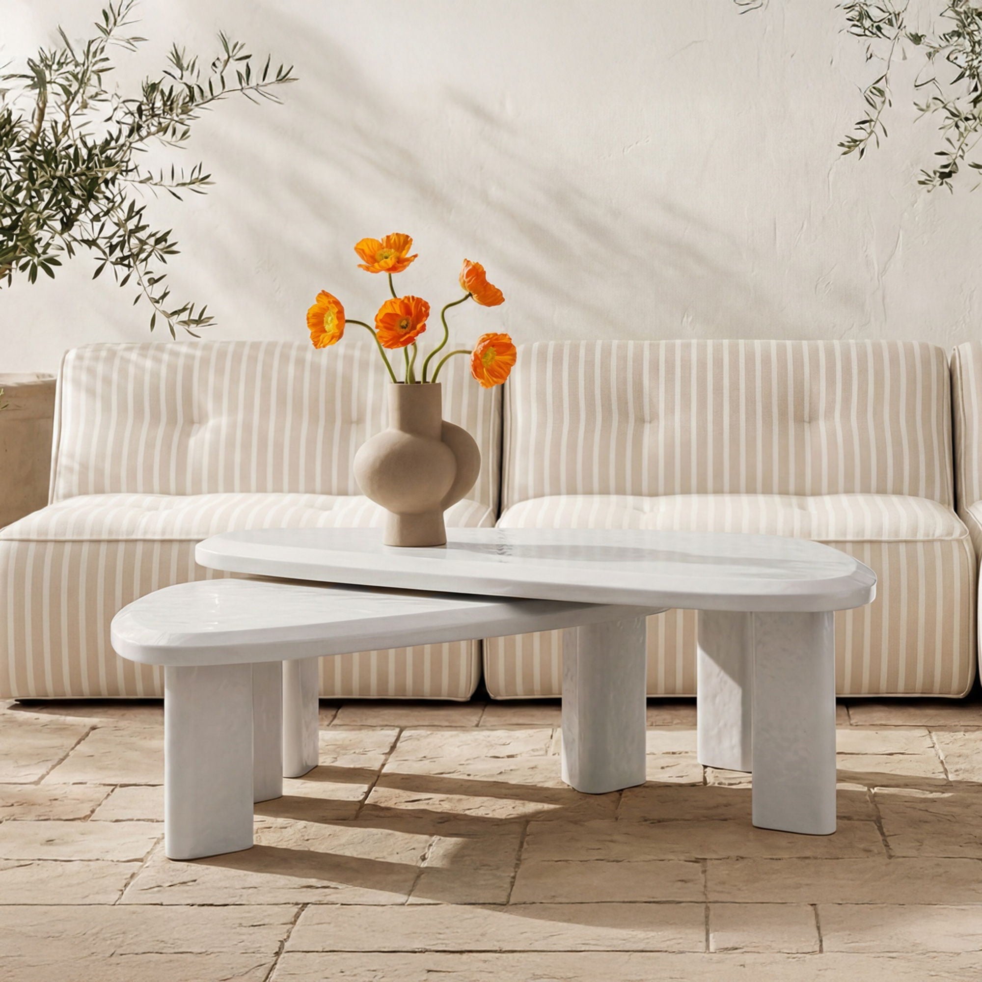 Sophie – Outdoor Nesting Table Set – Cream Lacquer / Beige
